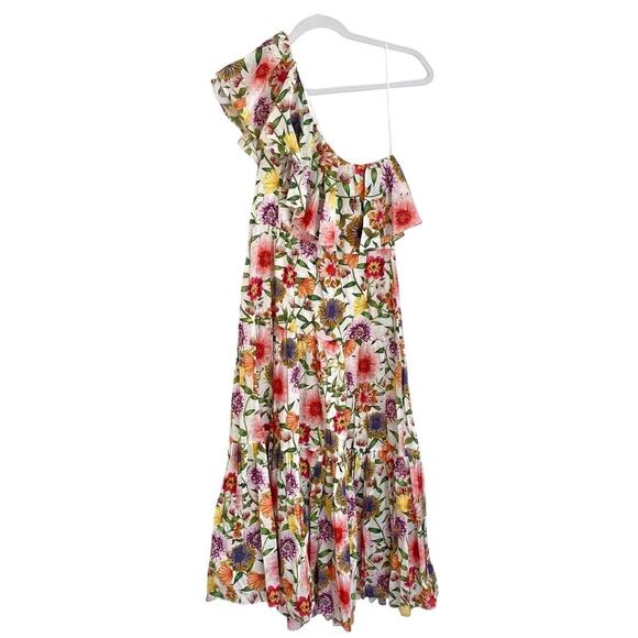 BORGO DE NOR Petra One Shoulder Ruffle Midi Linen Floral Dress Tuckernuck Small - Picture 8 of 15